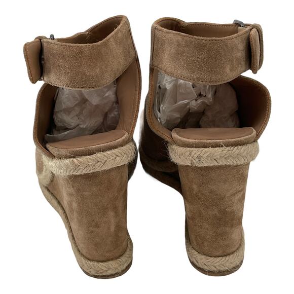 VINCE Evangeline Wedges Open Toe Booties SZ 7.5 Tan Suede Espadrille Sandals - Picture 5 of 8